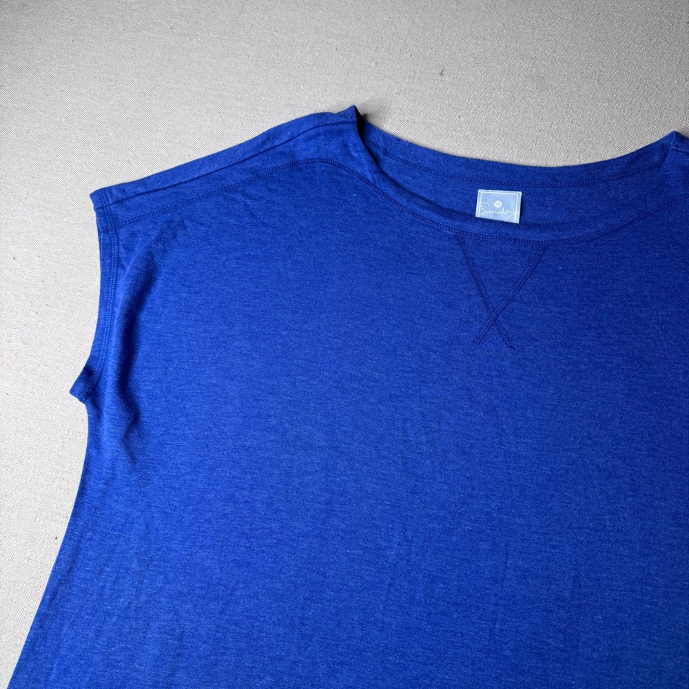 Sunday Women 2X Royal Blue Top French Terry Crew Neck Plus Size Tee